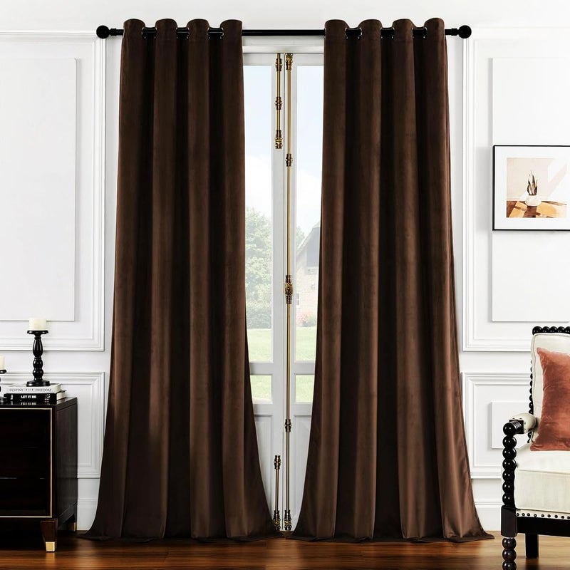 SMILETIME Brown 108in Long Luxury Velvet Curtain Panels with Grommet, Insulated Soft Privacy Noise Reducing Velvet Window Drapes Thicker Velvet Pinch Pleat Curtains for Living Room 2 Panels 52W x 108L - Image 1